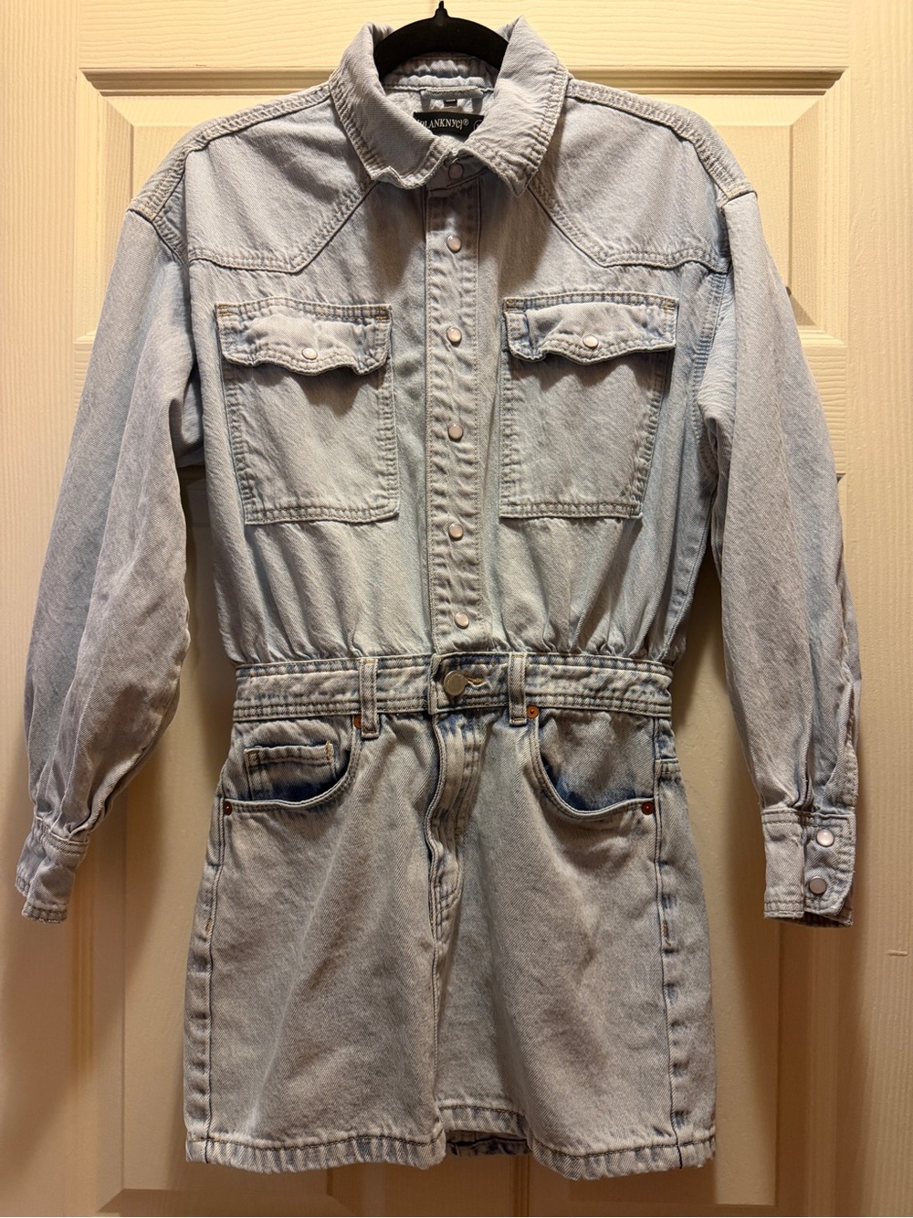 Blank NYC Light Wash Denim Mini Dress - Pale Blue